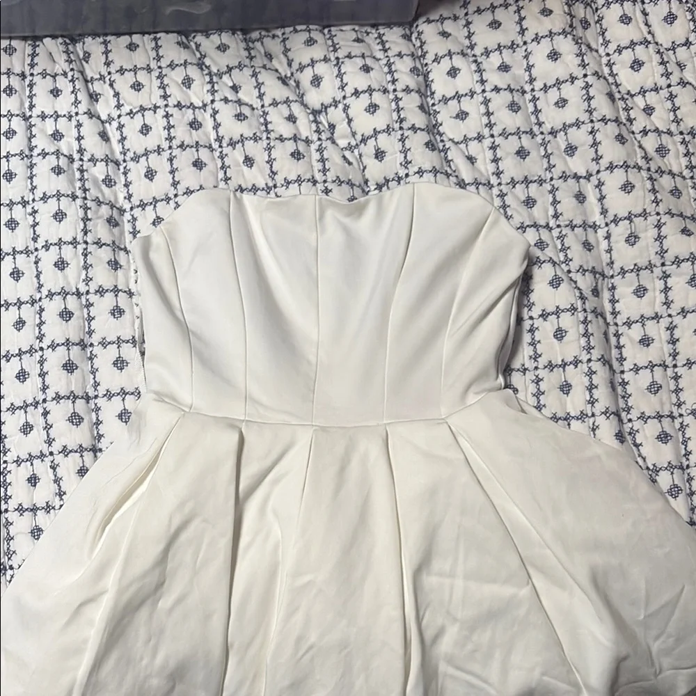 House of CB Emmanuela White Strapless Pleated Mini A-line Dress - Picture 3 of 5